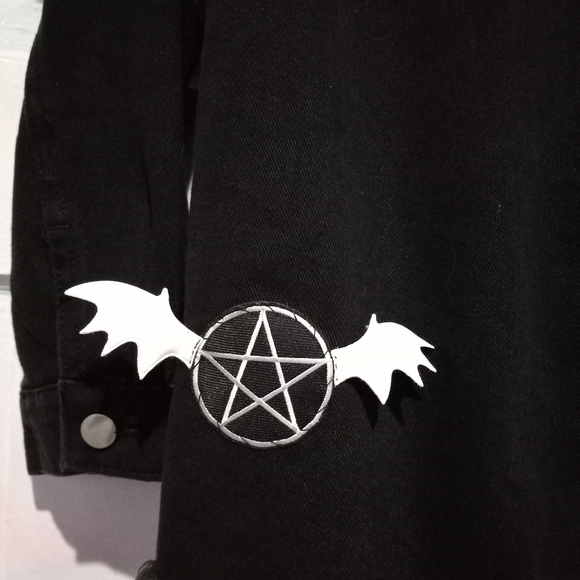 Custom plus Demon/mothman hell raiser RAGE black denim jacket! OOAK! - Picture 5 of 6